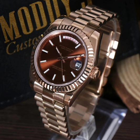 SEIKOJUST | Daydate Oro Rosa - Cioccolato arabico